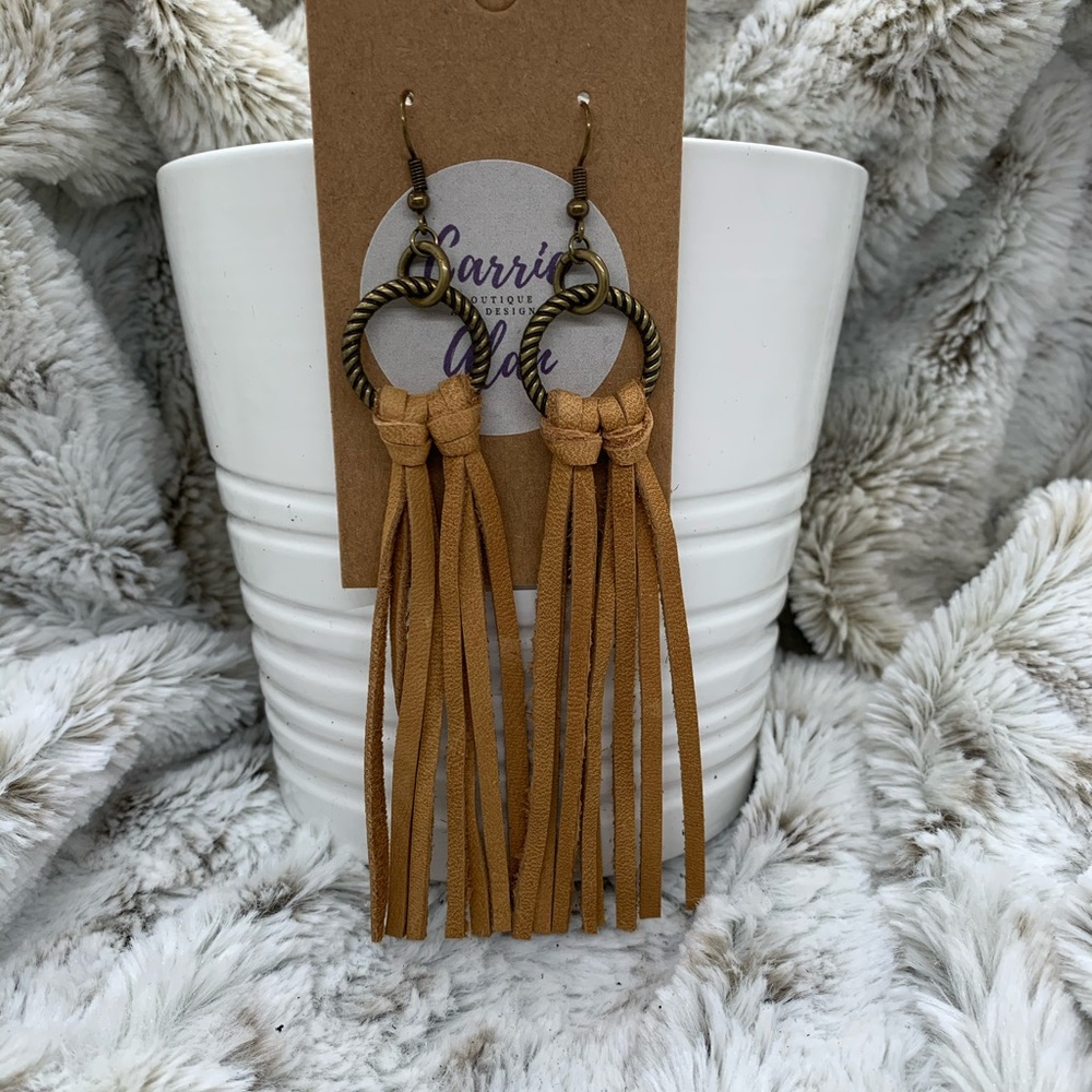 Leather fringe earring